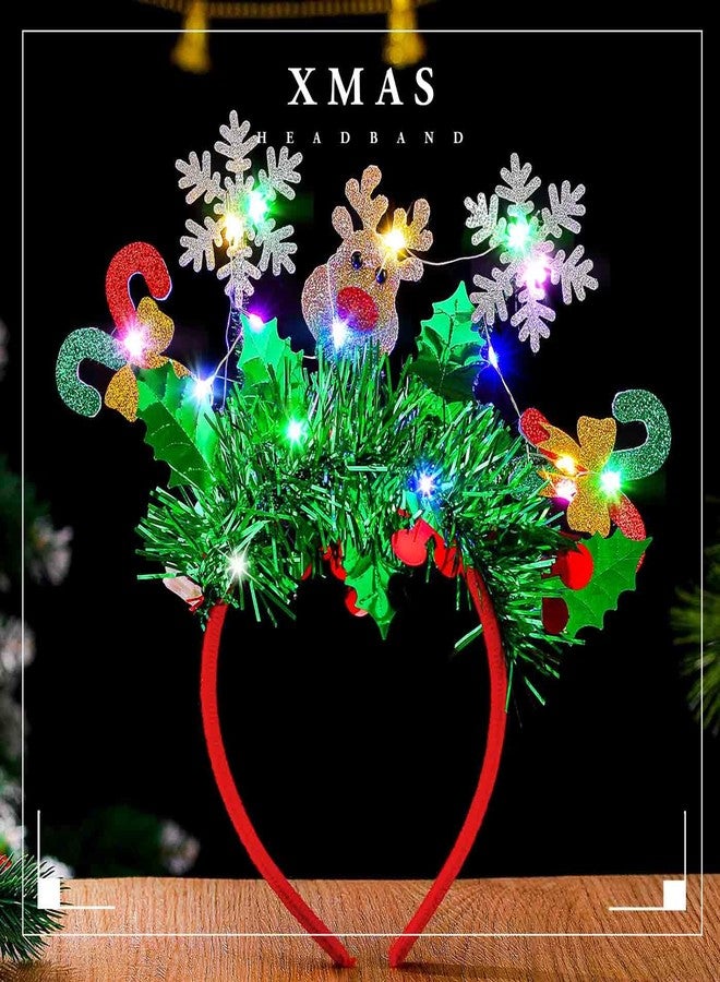 أولباي عصابات رأس مضيئة لعيد الميلاد من أولبي، عصابات رأس حمراء لعيد الميلاد، عصابة رأس متوهجة على شكل ندفة ثلج، إكسسوارات شعر للعطلات للنساء (ندفة ثلج وغزال، 8.7 * 9.1 بوصة) - Image 2
