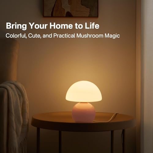 Dawnwake Mushroom Lamp Desk Lamp for Bedroom,Table Bedside Small Lamps for Living Room,Mushroom Decor Cute Mini Modern Mid Century Lamps for Night Stands,Unique Aesthetic Home Living Room Decor(Pink) - Image 2