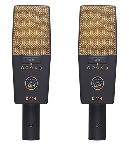 AKG Pro Audio C414 XLII Stereoset Large-Diaphragm, Vocal, Instrument Condenser Microphone, Multipattern, Live Sound or Studio, with Accessories, and Hard Case, Matched Pair. Black and Gold - Image 1