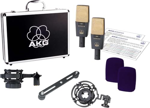 AKG Pro Audio C414 XLII Stereoset Large-Diaphragm, Vocal, Instrument Condenser Microphone, Multipattern, Live Sound or Studio, with Accessories, and Hard Case, Matched Pair. Black and Gold - Image 4