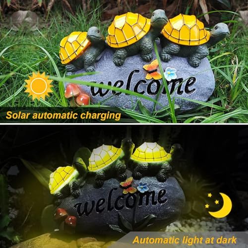 shumi Solar Garden Statue Turtle Outdoor Lights -Welcome Turtles on a Rock Solar Powered LED Outdoor Garden Ornaments，for Indoor Outdoor Yard Statue Decoration，Thanksgiving Christmas 1 Pack - Image 5