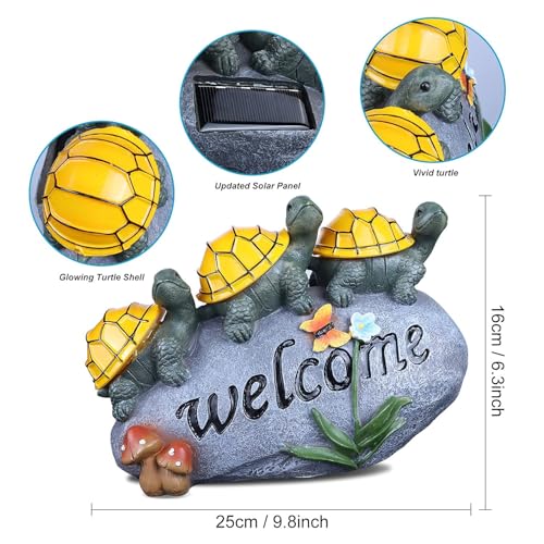 shumi Solar Garden Statue Turtle Outdoor Lights -Welcome Turtles on a Rock Solar Powered LED Outdoor Garden Ornaments，for Indoor Outdoor Yard Statue Decoration，Thanksgiving Christmas 1 Pack - Image 4
