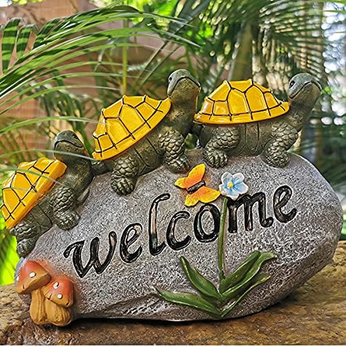 shumi Solar Garden Statue Turtle Outdoor Lights -Welcome Turtles on a Rock Solar Powered LED Outdoor Garden Ornaments，for Indoor Outdoor Yard Statue Decoration，Thanksgiving Christmas 1 Pack - Image 2
