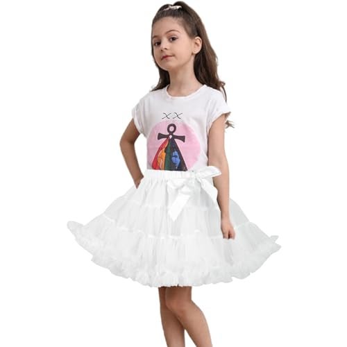 Luwint Girls Tutu Skirt, Puffy Mesh Vintage Short Skirt Petticoat for Kids 4-6 6-8 Years (White) - Image 1