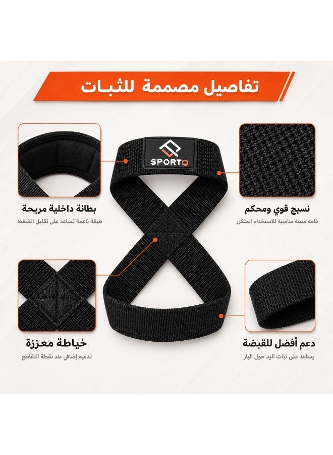 SportQ ®️Weight Lifting Handles with Wrist Straps, Strong and Durable 8-Shape Lifting Straps for Men and Women Suitable for Weightlifting and Strength Training by Sport Q, 2 Pack, Pull Up Bars - Image 4