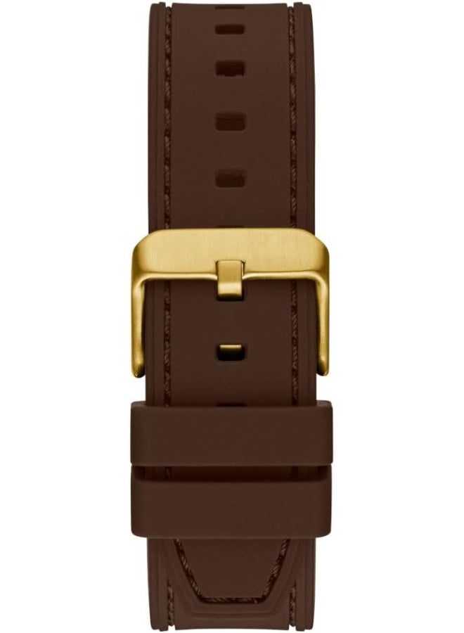 GUESS Men's 42mm Watch - Brown Strap Blue Dial Gold Tone Case - Image 3