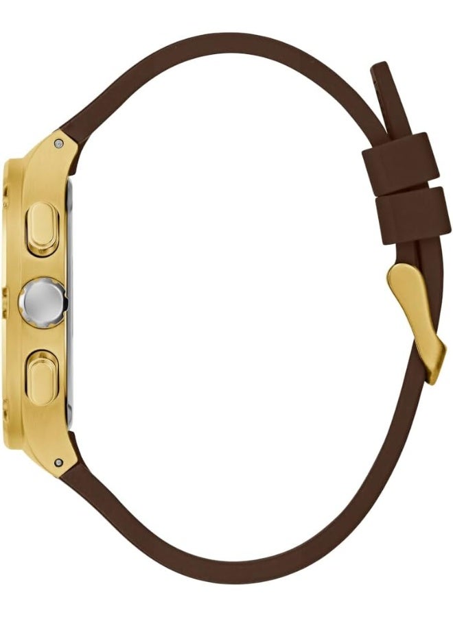 GUESS Men's 42mm Watch - Brown Strap Blue Dial Gold Tone Case - Image 2