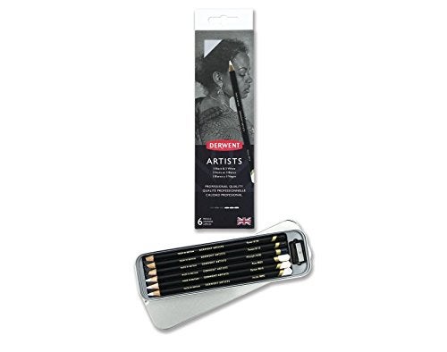 DERWENT Artist's Pencils 6 Black & White Tin with Pencil Sharpener - Image 2