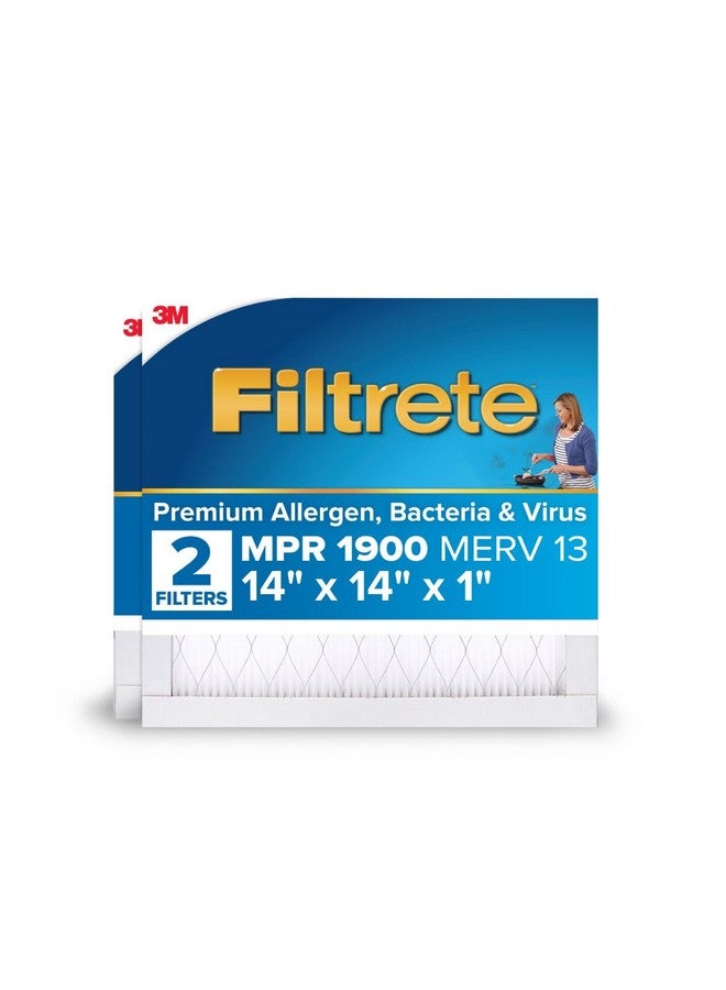 FILTRETE Filtrete 14x14x1 AC Furnace Air Filter, MERV 13, MPR 1900, Premium Allergen, Bacteria&Virus Filter, 3-Month Pleated 1-Inch Electrostatic Air Cleaning Filter, 2-Pack (Actual Size 13.781x13.813x0.84 in)  - Image 1