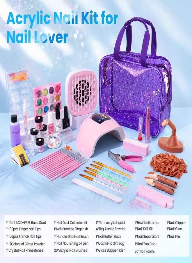 Wilfniee Nail Kit for Beginners with Everything：Complete Acrylic Nail Starter Kit with UV Nail Lamp, Nail Drill, Dust collector, Nail Practice Kit with Practice Finger, Powder in Gift Bag for Home - Image 3
