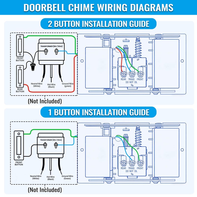 Saillong Wired Doorbell Chime, 16V 10VA Front and Rear Door Chime for Home Wall Inside, Compatible with Doorbell Botton and Transformer, Two Loud Sounds(Delicate Style) - Image 3