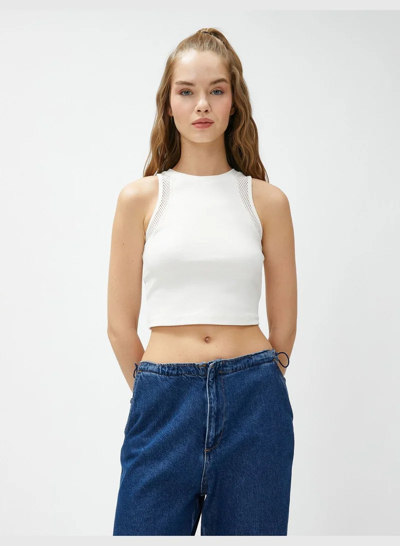 كوتون Cotton Fishnet Detail Halter Neck Crop Tank Top