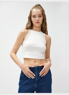 KOTON Cotton Fishnet Detail Halter Neck Crop Tank Top  - Image 1