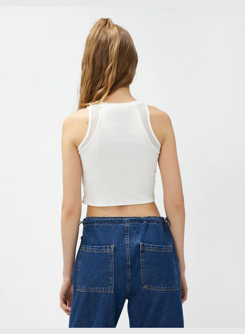 كوتون Cotton Fishnet Detail Halter Neck Crop Tank Top