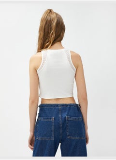 KOTON Cotton Fishnet Detail Halter Neck Crop Tank Top  - Image 4
