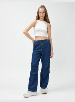 KOTON Cotton Fishnet Detail Halter Neck Crop Tank Top  - Image 2