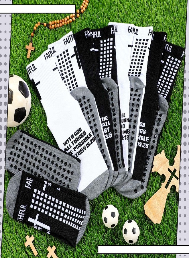Glitopper 6 Pairs Grip Soccer Socks for US 6-13 Anti Slip Sock Gift for Men Youth Women Sport(Dark Grey and White Gray,Faithful) - Image 5