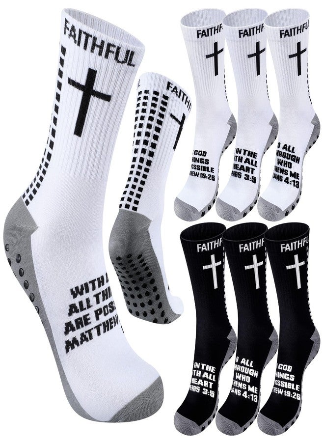 Glitopper 6 Pairs Grip Soccer Socks for US 6-13 Anti Slip Sock Gift for Men Youth Women Sport(Dark Grey and White Gray,Faithful) - Image 1