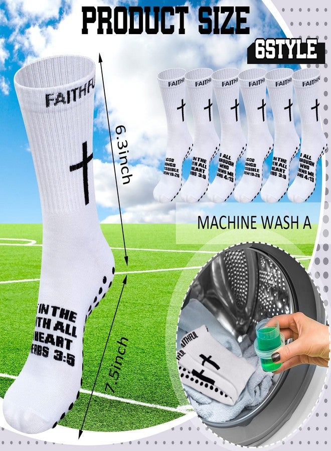 Glitopper 6 Pairs Grip Soccer Socks for US 6-13 Anti Slip Sock Gift for Men Youth Women Sport(Dark Grey and White Gray,Faithful) - Image 3