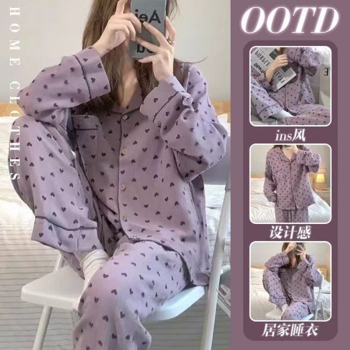 Long-Sleeved Pajamas For Men And Women Couples Light Luxury Ladies Home Clothes New Korean Version Of Loose Autumn Suit - Image 1
