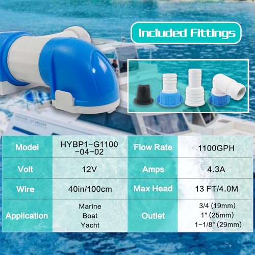 SAILINGFLO 1100 GPH Submersible 12V Low Profile Automatic Sensing Bilge Pump360 Adjustable Outlet with Check ValvesSnapon Component Compact Design Ignition Protected - Image 3