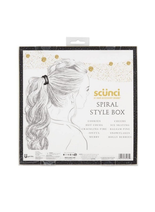 Scunci Festive Spiral Hair Tie Elastic Fashion Gift Box Contains 20 Nostress Nodamage Ponytail Bands In Pink Coral Green Sage Navy Berry Black Blue Gold Red In Acrylic Presentation Box - Image 3