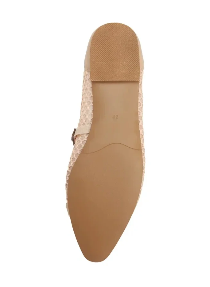 La Giostra Women's Leather Flat Flatform Ballet Flats Decorated With Shimmering Rhinestones Beige