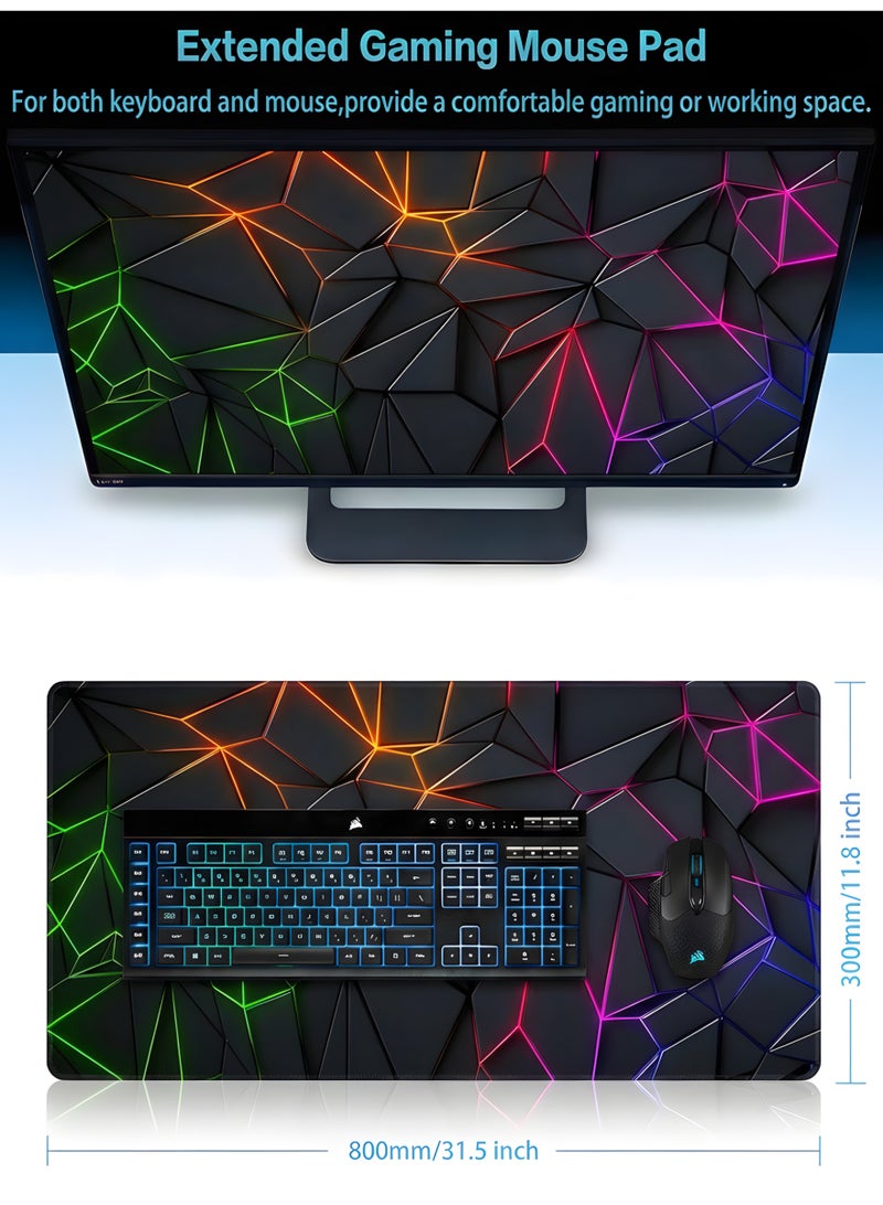 مساحة باردة وسادة ماوس للألعاب، مقاس 800 × 300 × 30 مم، وسادة ماوس كبيرة ممتدة للمكتب، وسادة ماوس كبيرة بخطوط ثلاثية الأبعاد، وسادات لوحة مفاتيح طويلة XXL مقاومة للماء بحواف مخيطة، وسادات ماوس كبيرة مانعة للانزلاق للألعاب والمكتب والمنزل - Image 2