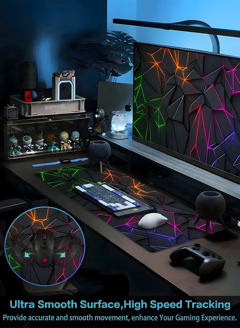 مساحة باردة وسادة ماوس للألعاب، مقاس 800 × 300 × 30 مم، وسادة ماوس كبيرة ممتدة للمكتب، وسادة ماوس كبيرة بخطوط ثلاثية الأبعاد، وسادات لوحة مفاتيح طويلة XXL مقاومة للماء بحواف مخيطة، وسادات ماوس كبيرة مانعة للانزلاق للألعاب والمكتب والمنزل - Image 3