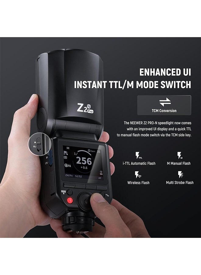 Neewer NEEWER Z2PRO-N 2.4G TTL Round Head Flash Speedlite Compatible with Nikon, Wireless Compatible with Godox, 76Ws 1/8000s HSS, Upgraded UI, TTL/M TCM Switch, 7.2V/3000mAh Battery, 600 Full Power Flash  - Image 4