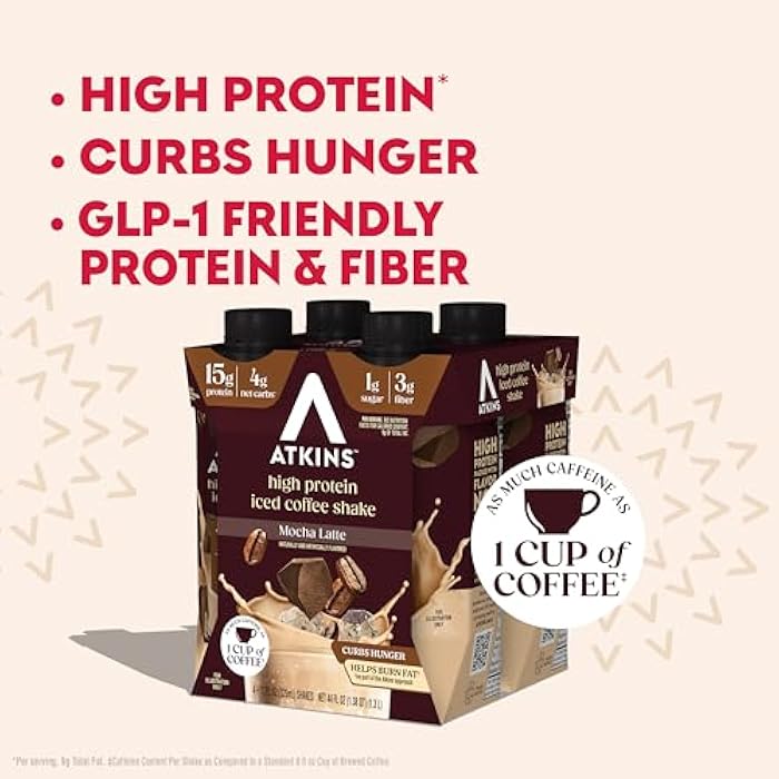 Atkins Mocha Latte Iced Coffee Flavored Protein Shake, High Protein, Low Glycemic, Low Carb and Low Sugar Shakes, Keto-Friendly, 12 Pack - Image 5