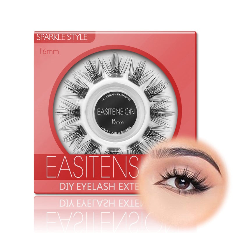 DIY Eyelash Extension 3D Effect Individual Melt Flare Lash Cluster Natural Lashes Set Home Eyelash Extension D curl Lashes Pack 12mm14mm 16MMSparkle
