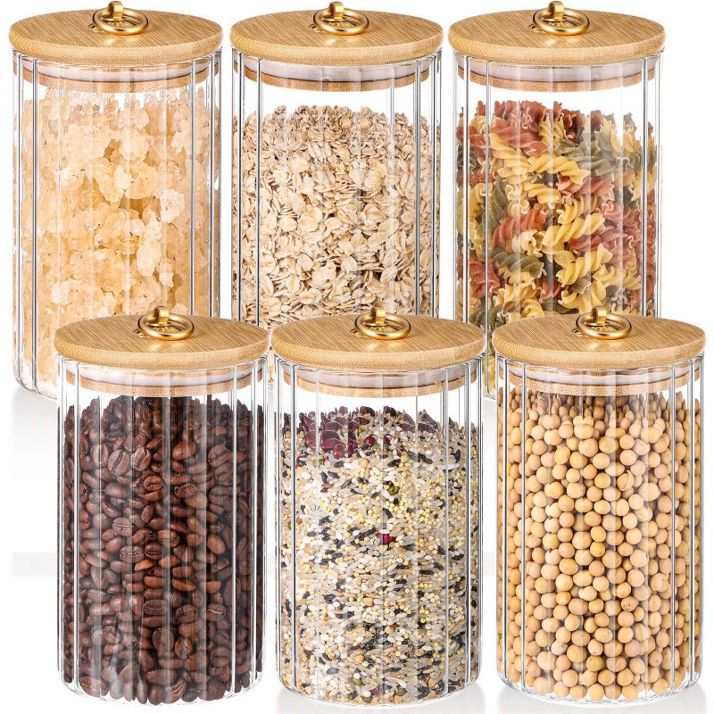 Rtteri 6 Pcs Glass Storage with Airtight Lids 30oz Cookie Storage Jars Decorative Coffee Bar Container Food Glass Canisters and Metal Ring for Xmas Winter Party Supply - Image 1