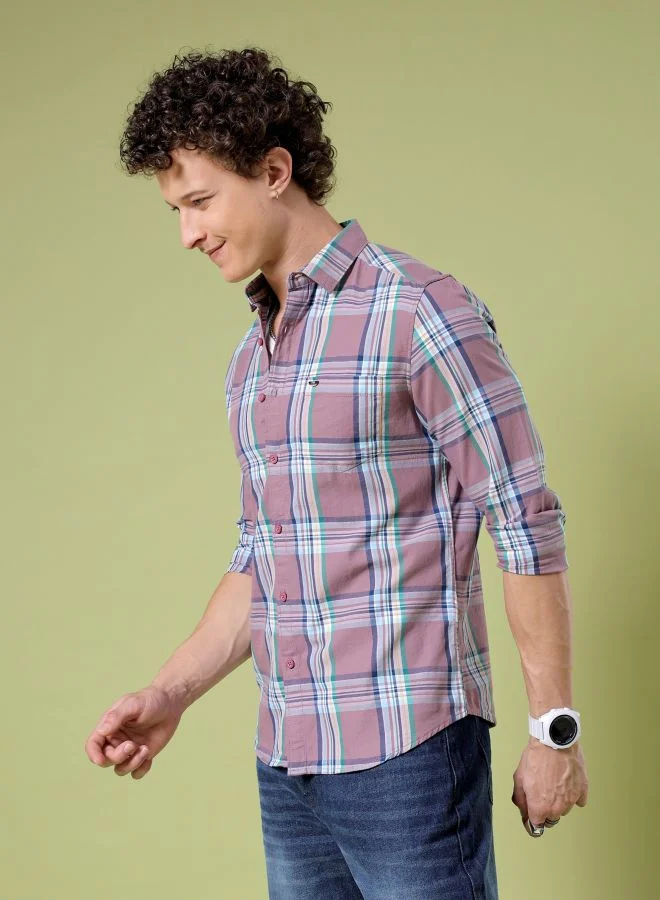 شركة المرآب الهندية Men Slim Fit Checkered Full Sleeves Cutaway Collar Casual Shirt