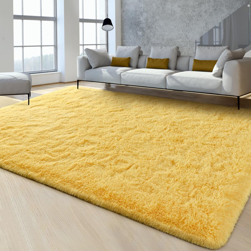 FlyDOIT FlyDOIT Large Area Rugs for Living Room  4x6 Feet Yellow Shaggy Rug Fluffy Throw Carpets  Ultra Soft Plush Modern Indoor Fuzzy Rugs for Bedroom Girls Kids Nursery Room Dorm Home Decor - Image 1