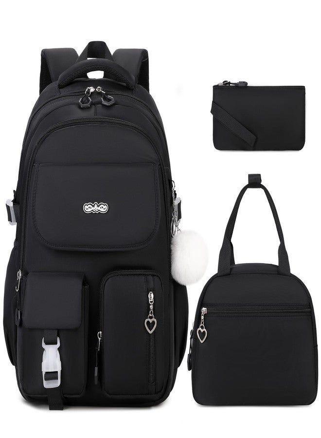 DIGOBAY Backpacks for Girls, 3PCS School Backpack with Lunch Box Pencil Pouch for Teen Girls Kids Elementary Primary Middle High College Travel School bag Bookbag Set （Black） - Image 1