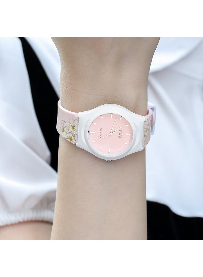 Q&Q Ladies Analog Watch V10A-001VY with Floral Strap, Pink Dial - Image 4