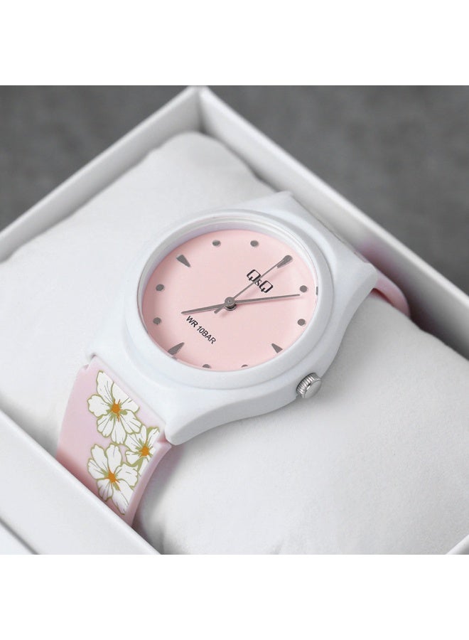 Q&Q Ladies Analog Watch V10A-001VY with Floral Strap, Pink Dial - Image 5