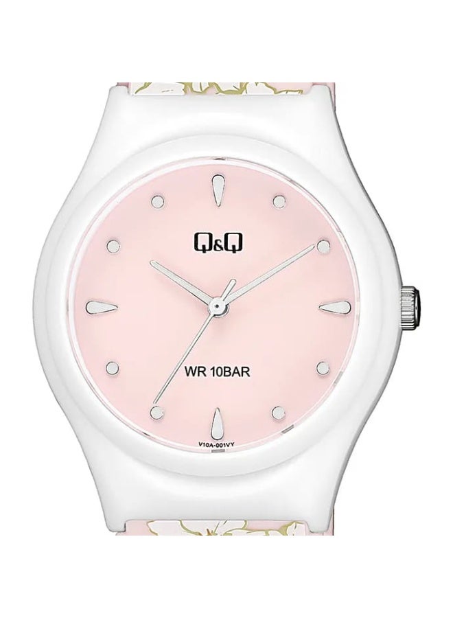 Q&Q Ladies Analog Watch V10A-001VY with Floral Strap, Pink Dial - Image 2