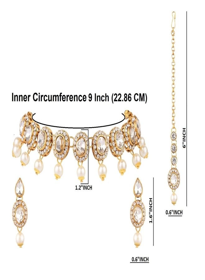 Efulgenz Indian Jewelry White Faux Pearl Kundan Necklace Earring Bridal Set - Image 4