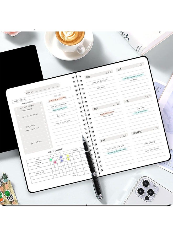 Generic Undated Weekly Planner, Weekly Goals Notebook, A5 To Do List Planner, Habit Tracker Journal with Spiral Binding, 21x14.5cm, Black  - Image 5