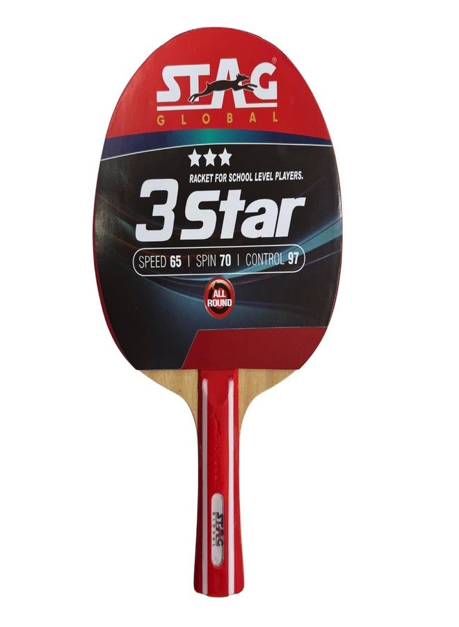 Stag Global 3 Star Table Tennis (T.T) Racket | Premium ITTF Approved Rubber| Beginner-Intermediate Series T.T Racquet| Pro Custom Designed Comfortable Grip Paddle - Image 1