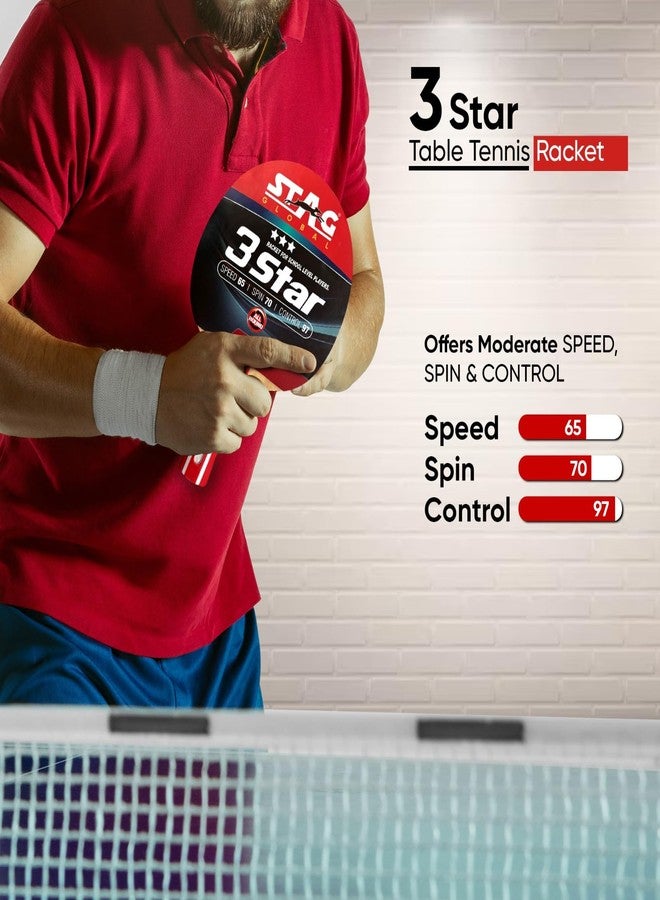 Stag Global 3 Star Table Tennis (T.T) Racket | Premium ITTF Approved Rubber| Beginner-Intermediate Series T.T Racquet| Pro Custom Designed Comfortable Grip Paddle - Image 4