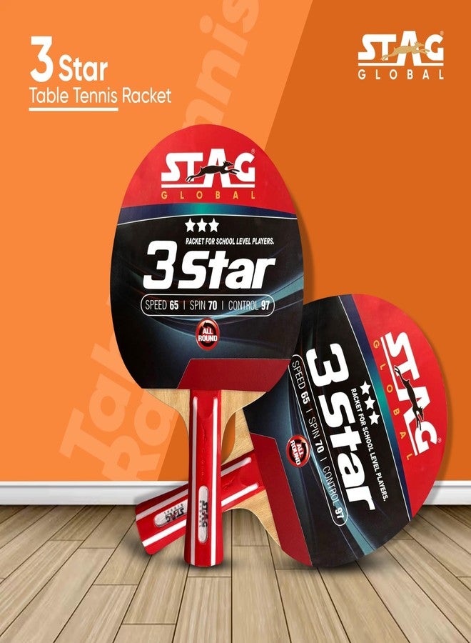 Stag Global 3 Star Table Tennis (T.T) Racket | Premium ITTF Approved Rubber| Beginner-Intermediate Series T.T Racquet| Pro Custom Designed Comfortable Grip Paddle - Image 3