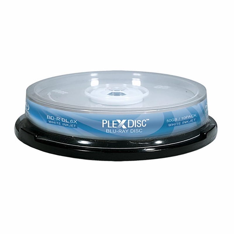 PLEXDISC 645-212 50 GB 6X Blu-ray Double Layer White Inkjet Recordable Disc BD-R DL, 10-Disc Spindle - Image 1