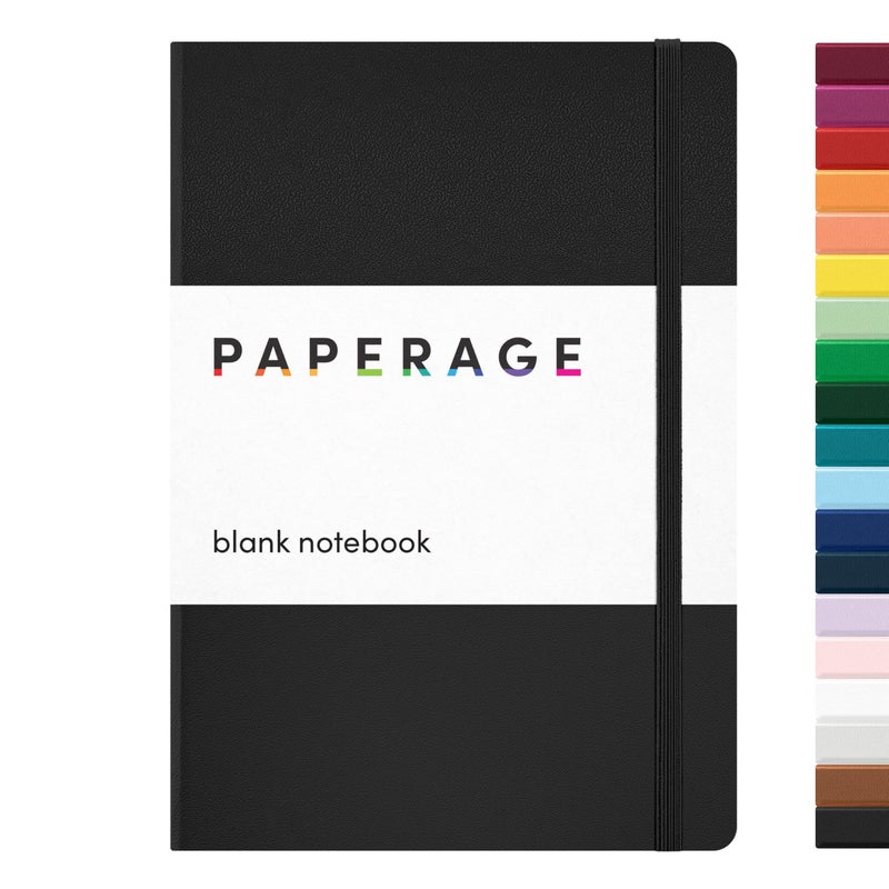 PAPERAGE Blank Journal Notebook Black 160 Pages Medium 56 in x 8 in 100 GSM Thick Paper Hardcover Journaling Notebook for Work School Note Taking or Sketching