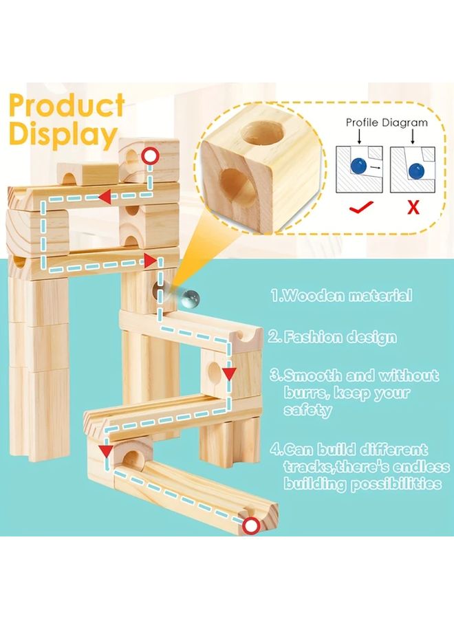 60PCS Wooden Marble Run Building Blocks Toys STEM Learning Construction Play Set - Image 4