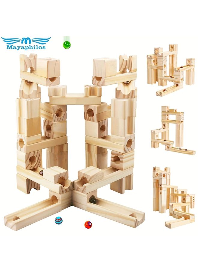 60PCS Wooden Marble Run Building Blocks Toys STEM Learning Construction Play Set - Image 2