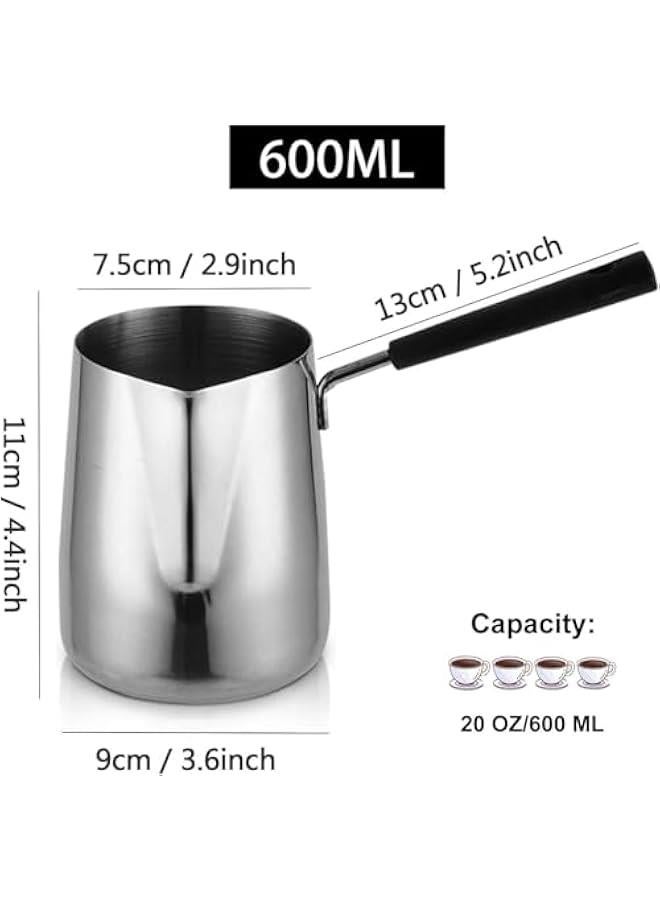 Turkish Coffee Pot, Stainless Steel Milk and Coffee Warmer, Coffee Pot, Chocolate and er Melting Pot with Heat Resistant Handle, Universal er and Milk Warmer, Small Sauce Pan (600ML) - Image 2