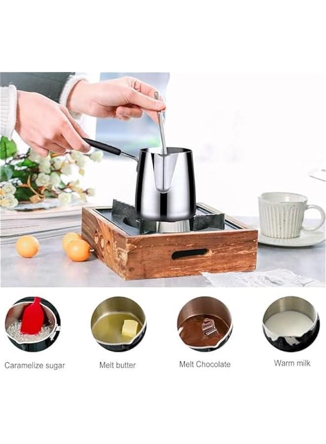Turkish Coffee Pot, Stainless Steel Milk and Coffee Warmer, Coffee Pot, Chocolate and er Melting Pot with Heat Resistant Handle, Universal er and Milk Warmer, Small Sauce Pan (600ML) - Image 5